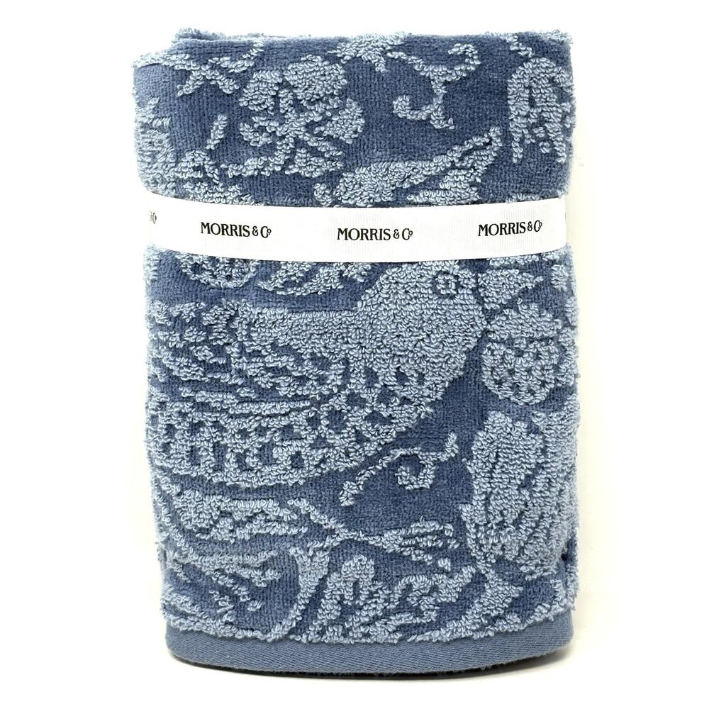 William Morris Co Hand Towels Strawberry Thief Blue Velour NWT Set Of 2 - Picture 12 of 12